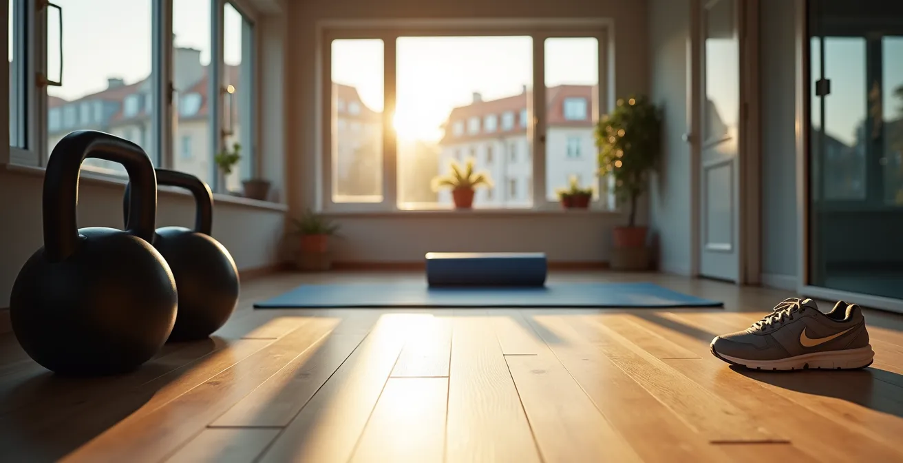 Visuelle Darstellung eines ausbalancierten Wochentrainingsplans mit Kraft-, Ausdauer- und Mobilitätseinheiten