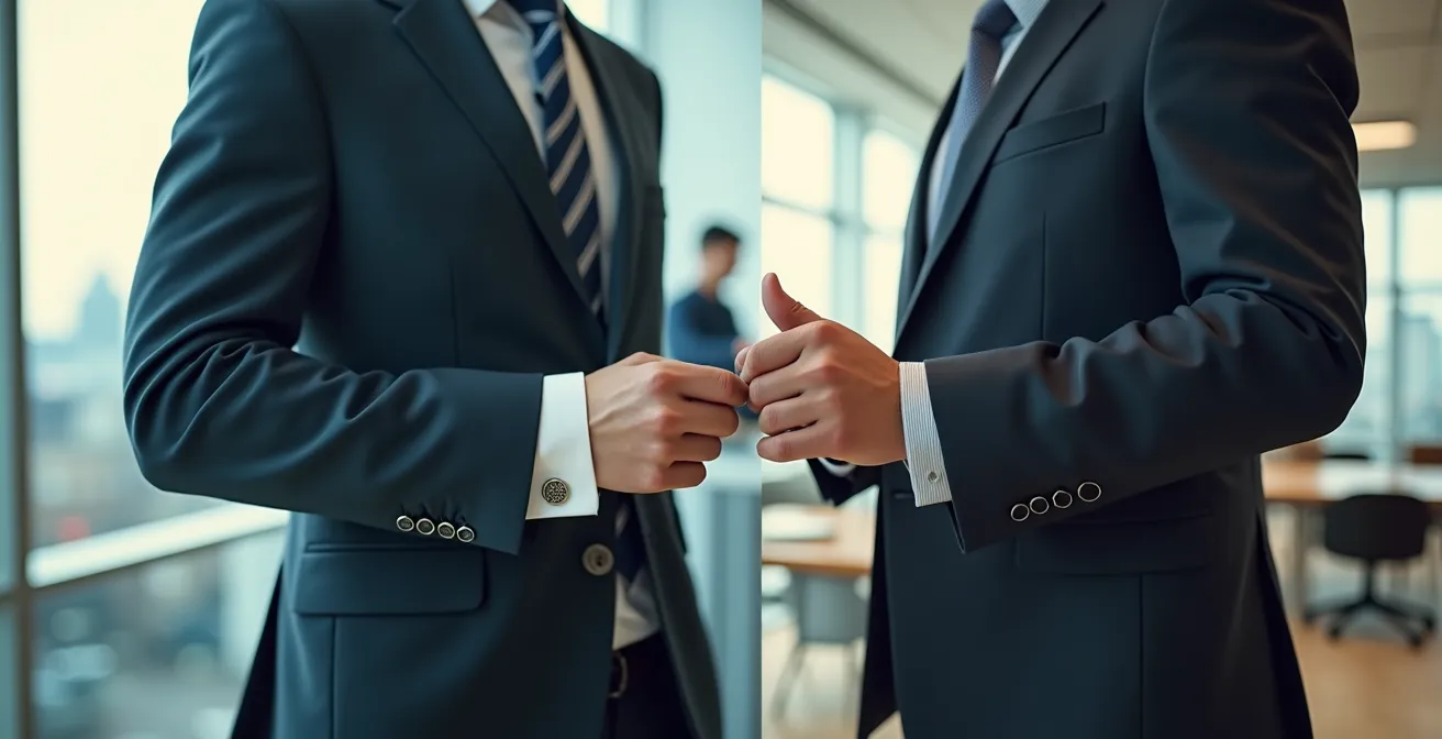 Geschäftsmann mit eleganten Manschettenknöpfen in formeller Umgebung