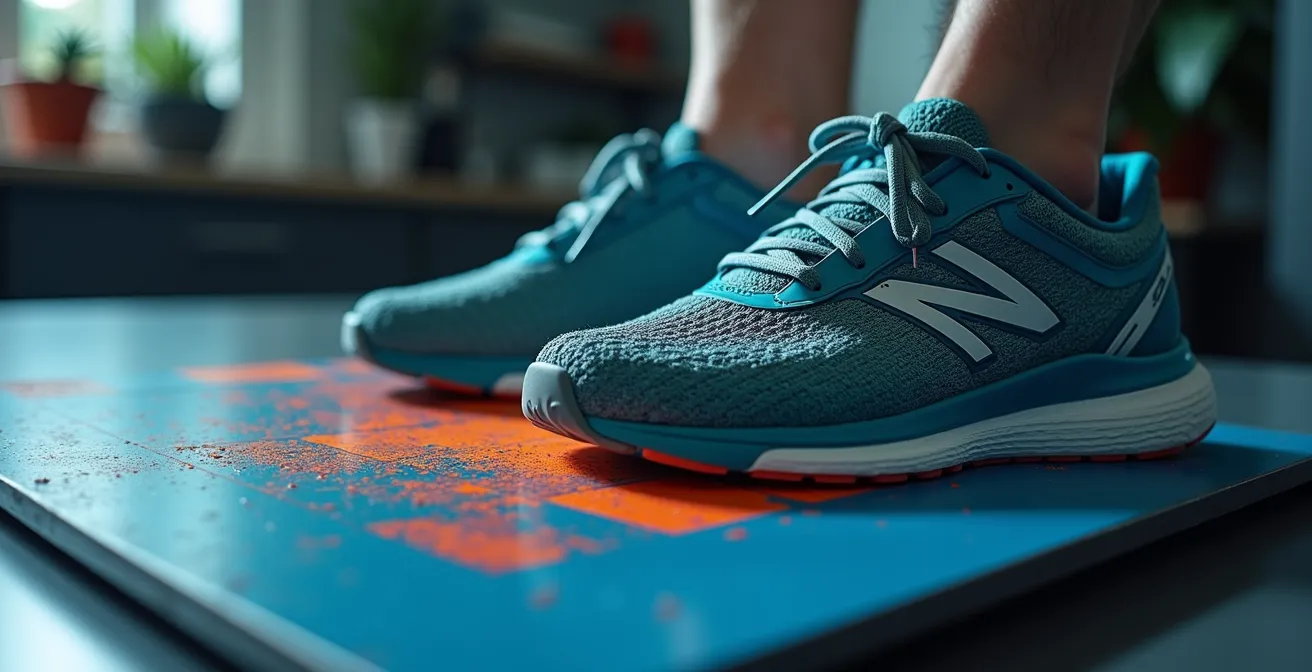Detailaufnahme eines Laufschuhs auf einer Druckmessplatte