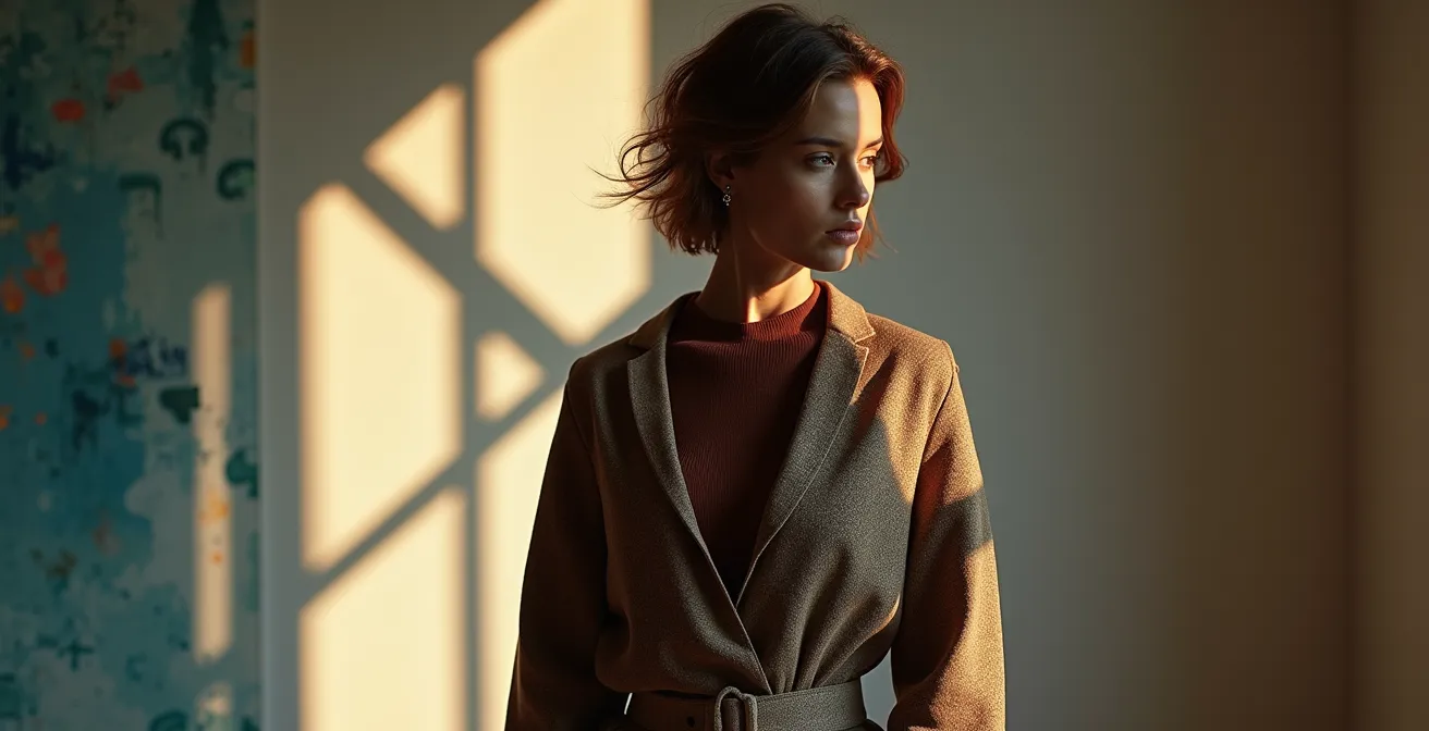 Outfit-Komposition nach der Drittel-Regel für eine dynamische Silhouette