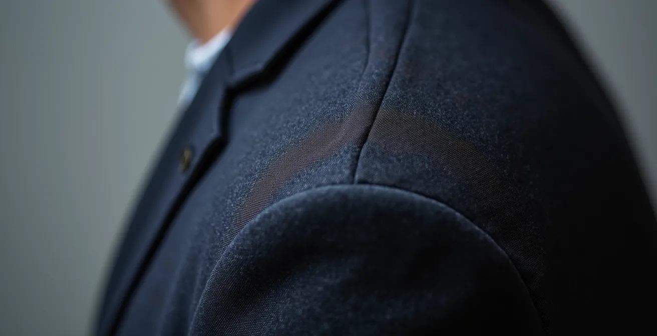 Detailaufnahme eines Sakkos mit perfekter Passform und charakteristischen Schatten