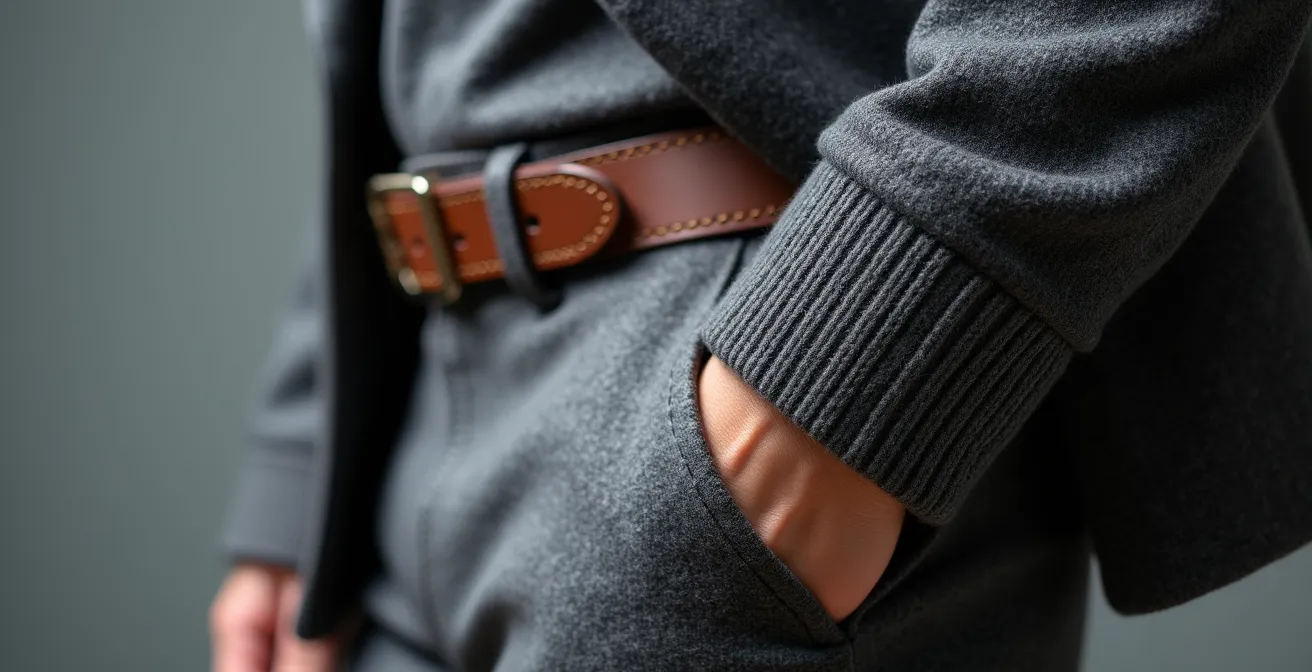 Monochromes Outfit mit verschiedenen Texturen von Merinowolle, Flanell und strukturiertem Leder