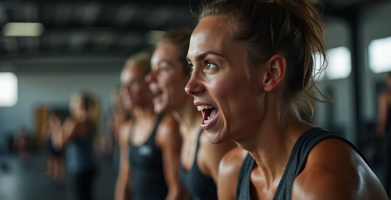 Athleten motivieren sich gegenseitig während eines intensiven WODs
