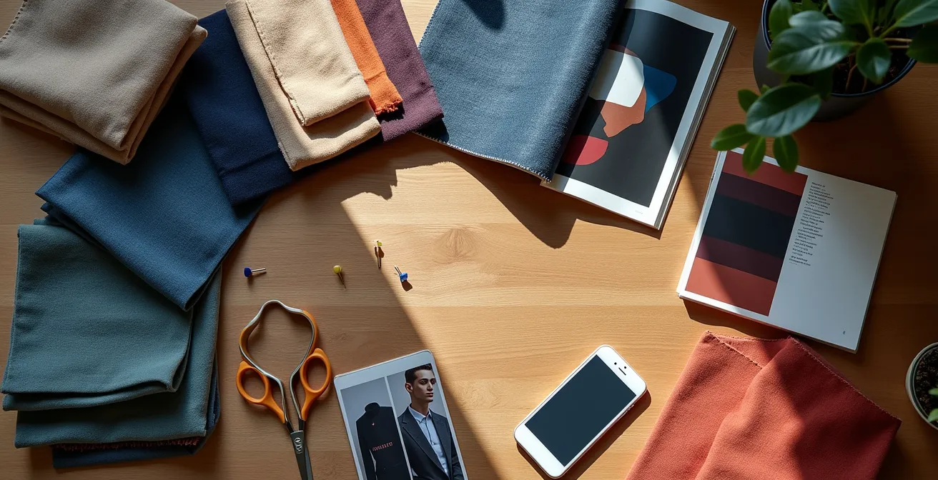 Digitale Collage verschiedener Männermode-Stile auf einem Tablet-Display