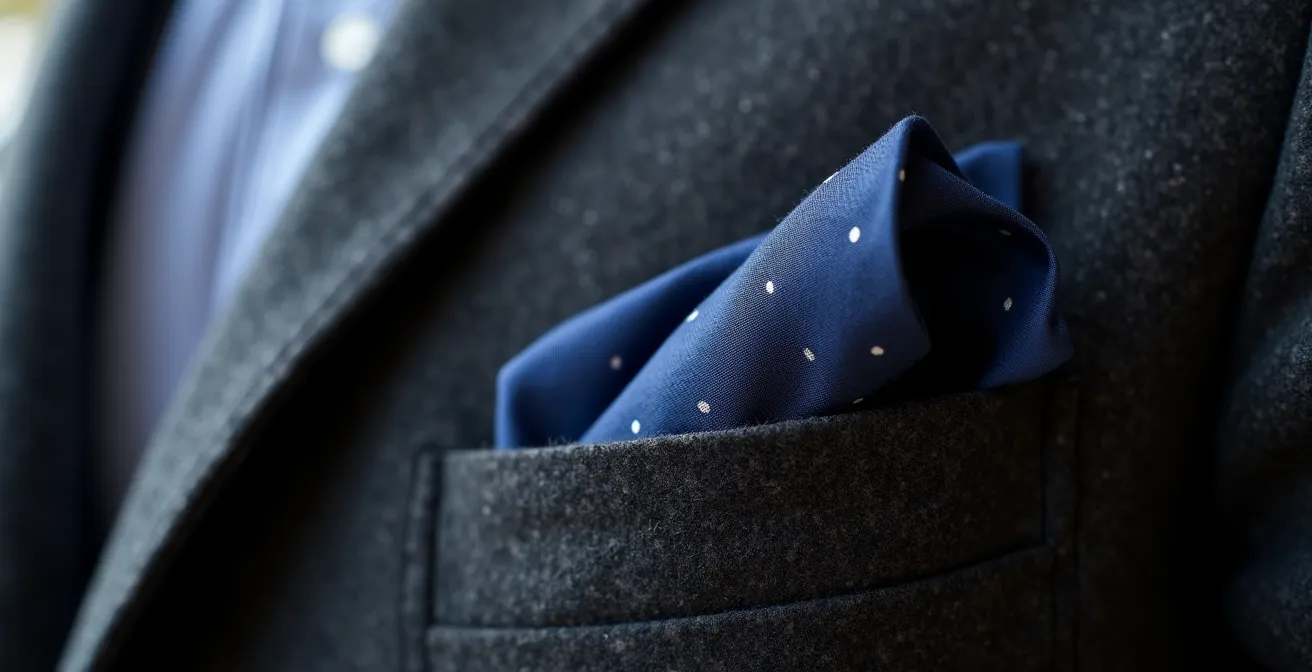 Nahaufnahme eines dezent gefalteten Einstecktuchs in einer Sakkotasche