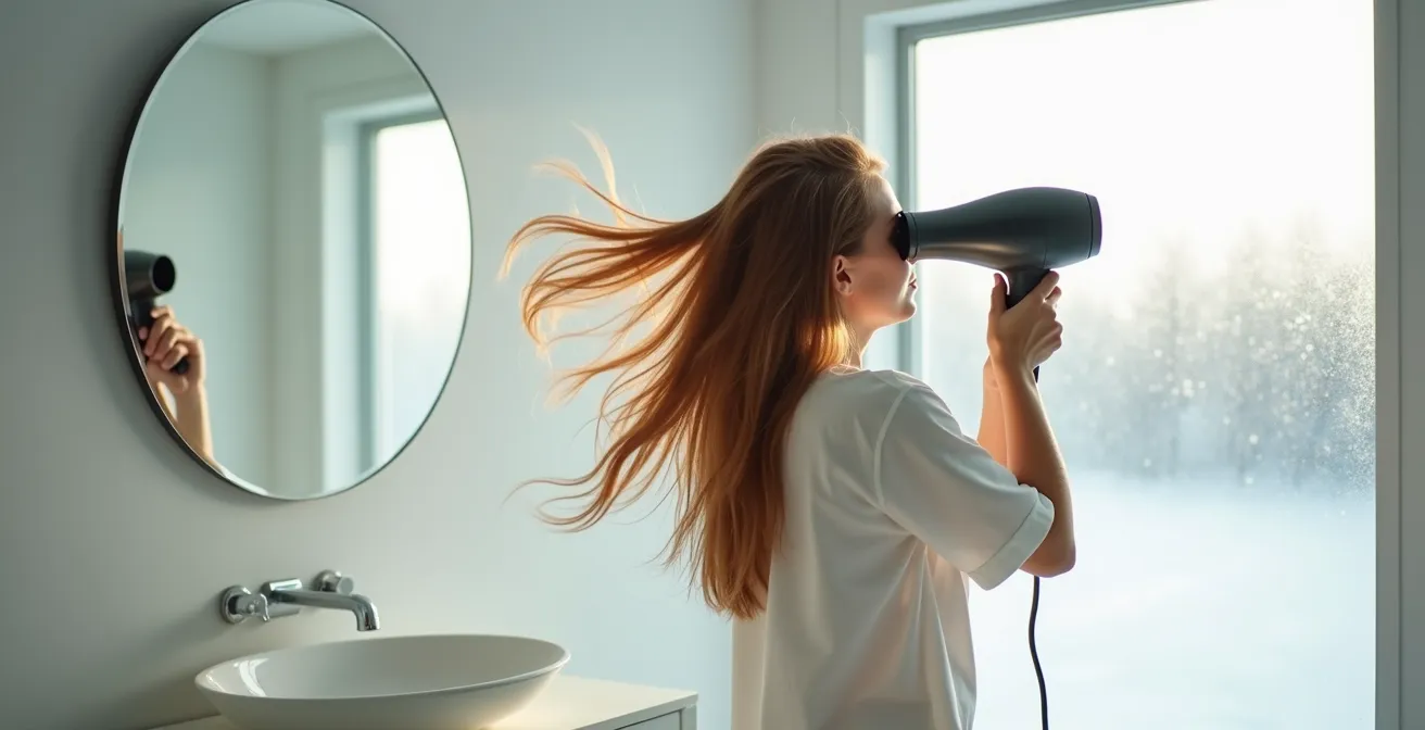 Föhntechnik gegen die Wuchsrichtung für maximales Volumen