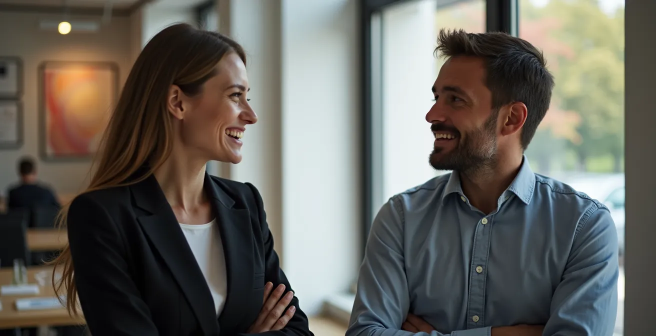 Respektvolles Gespräch zwischen Kollegen in Berliner Startup