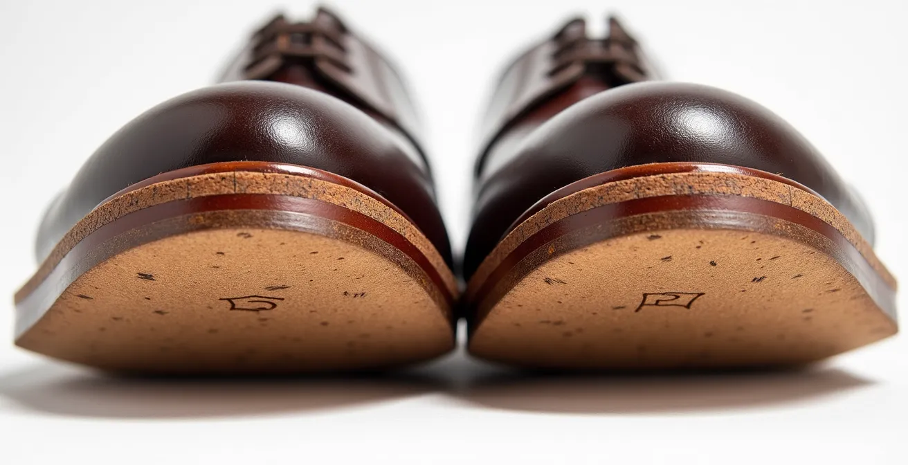 Makroaufnahme der unterschiedlichen Nähtechniken bei Goodyear und Blake Schuhen