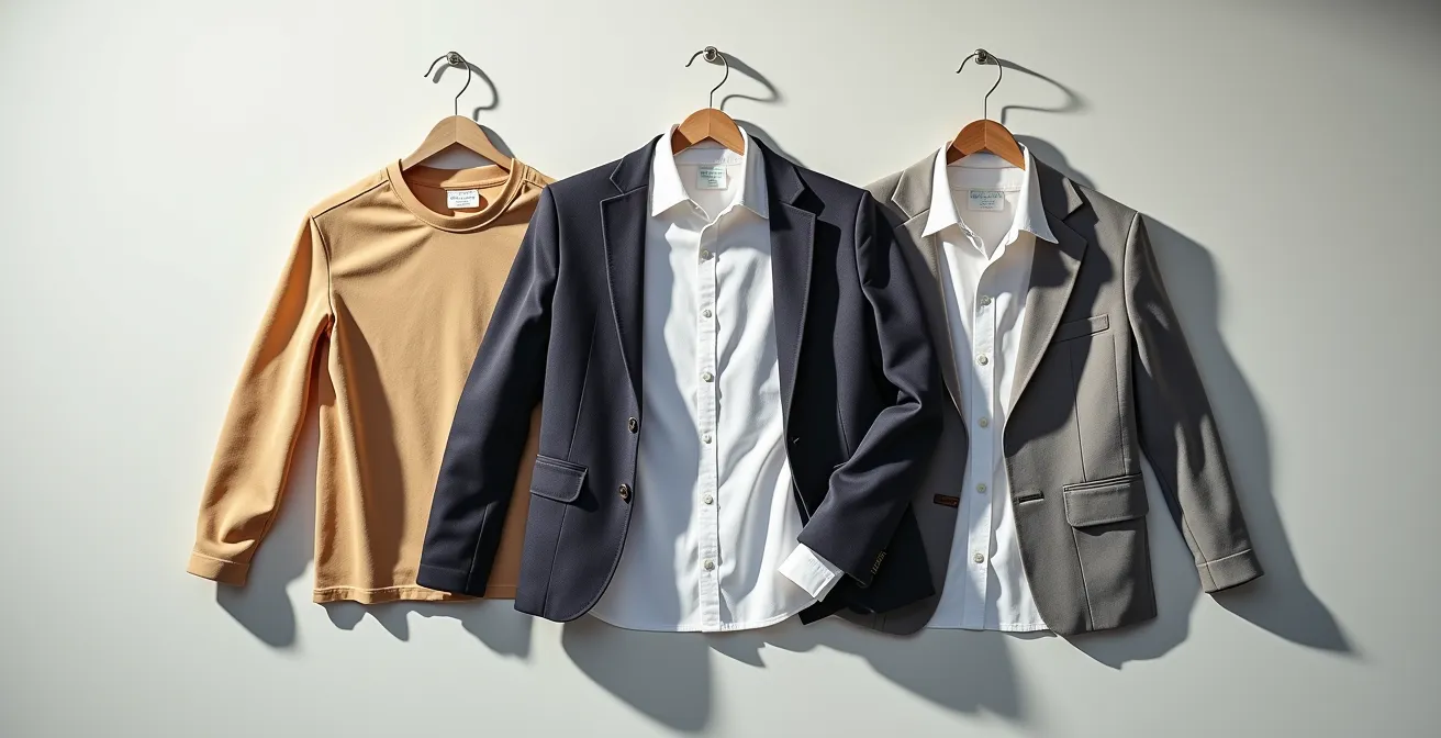 Kleidungsstücke in verschiedenen Schichten arrangiert für flexibles Styling