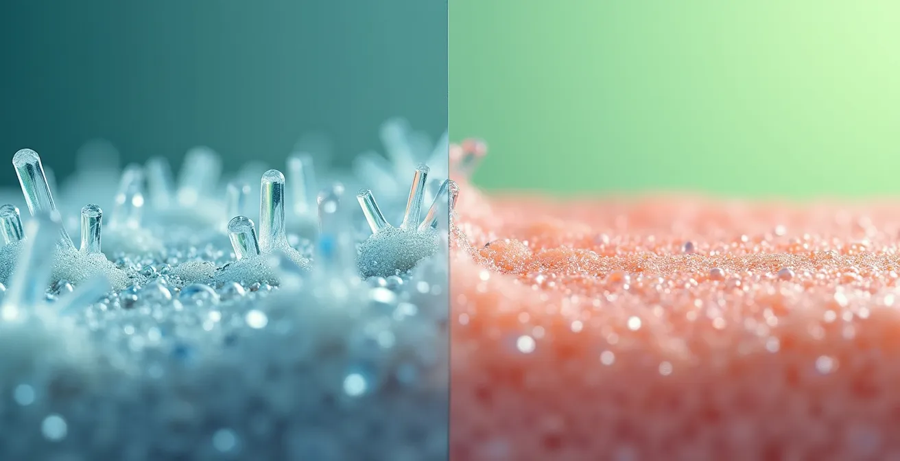 Mikroskopische Darstellung von Haarstruktur und Hautoberfläche mit unterschiedlichen pH-Werten