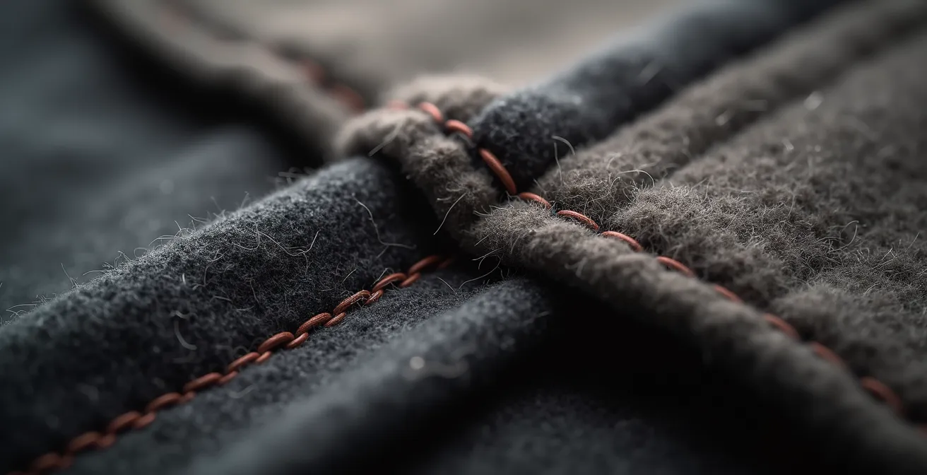 Makroaufnahme hochwertiger Nähte und Stoffqualität