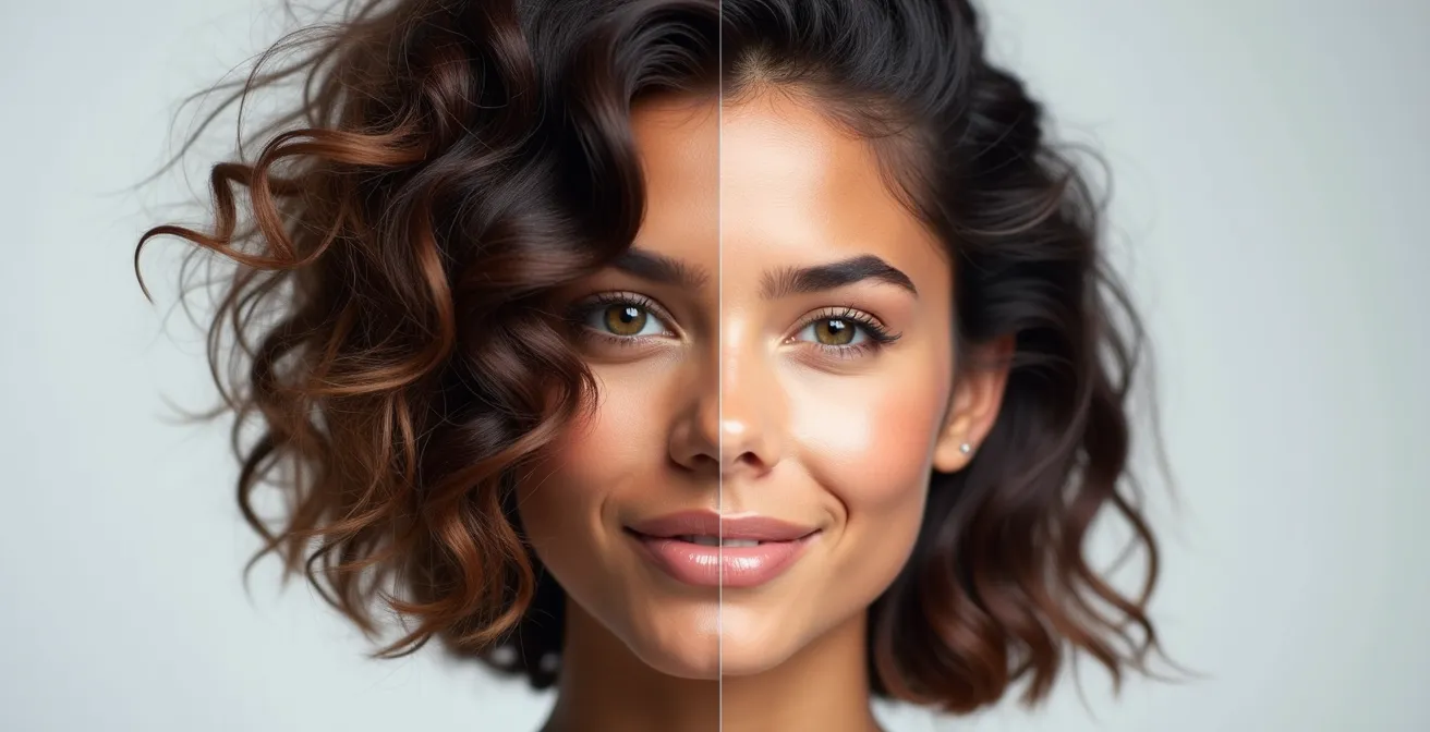 Vergleich von mattem und glänzendem Haarstyling-Effekt